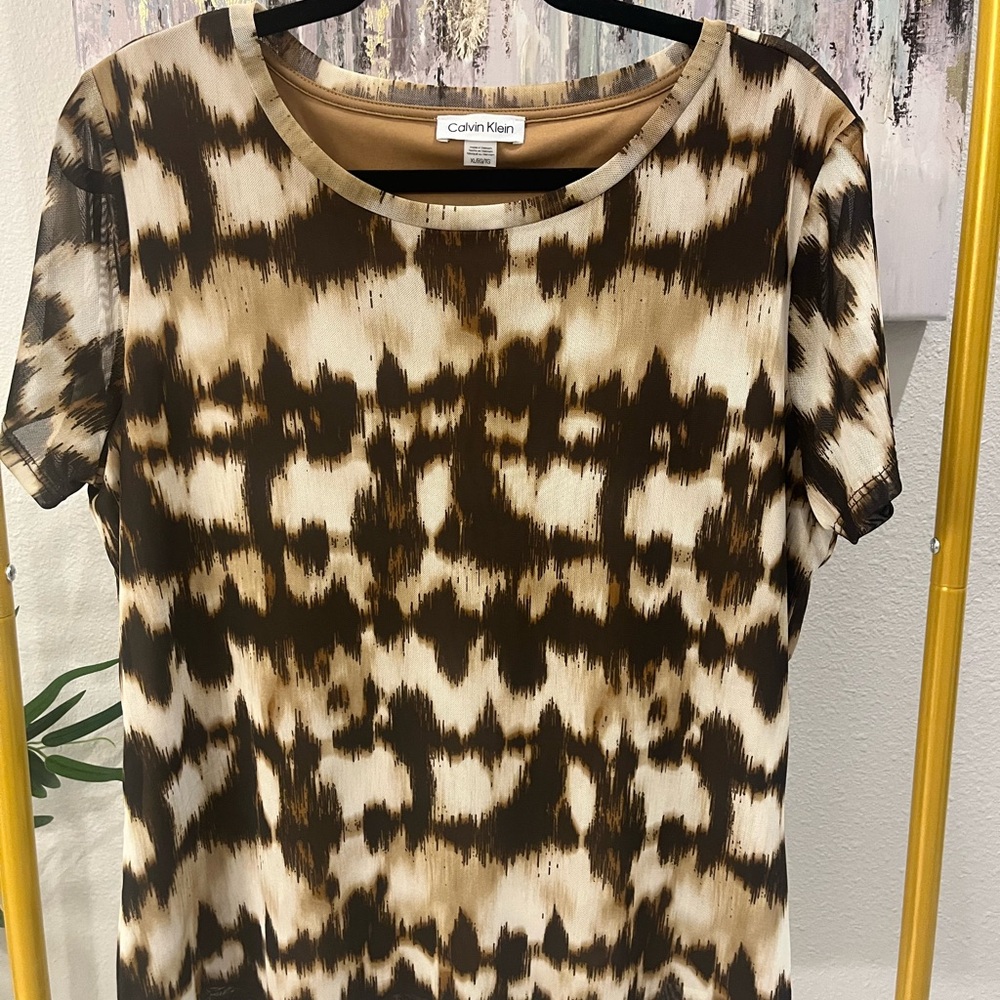 Calvin Klein Abstract Brown Women's Short Sleeve Top